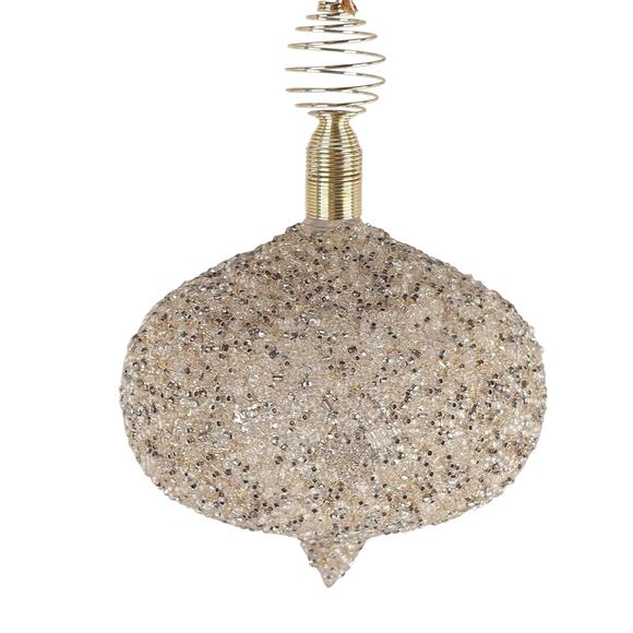 Beaded Onion Shape Christmas Ornament Gold Silver 5x4.5" Holiday Decor Christmas - Picture 11 of 16